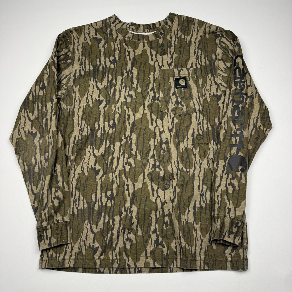 Carhartt Shirt Mens Medium Mossy Oak Bottomland Camo Long Sleeve Pocket Tee